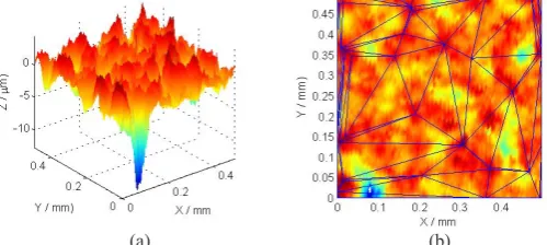 Fig. 6. An example surface and it boundary alpha shape facets. (a) Example surface; (b) Boundary facets superimposed on the surface  