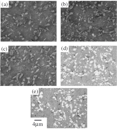 Fig. 2Microstructure of the Al-10 vol%SiC composites. (a) to (e) correspond to sample 1 to 5.