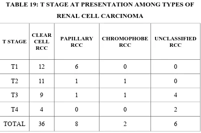 TABLE 19: T STAGE AT PRESENTATION AMONG TYPES OF 