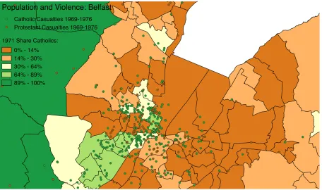 Figure 4: Map of inner Belfast wards with information on demographics and fatalities