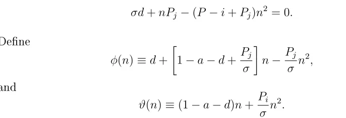 Figure 2a,b depicts the dierent equilibria on the (andδ = 0n, s) space ([0, 1] × [0, 1]) for and same other parameter values as for Figure 1: σ = 1.5, Pj = 0.5, d = 0.3 a = 0.15.