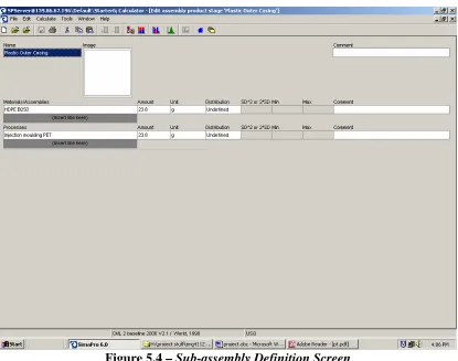 Figure 5.4 – Sub-assembly Definition Screen 