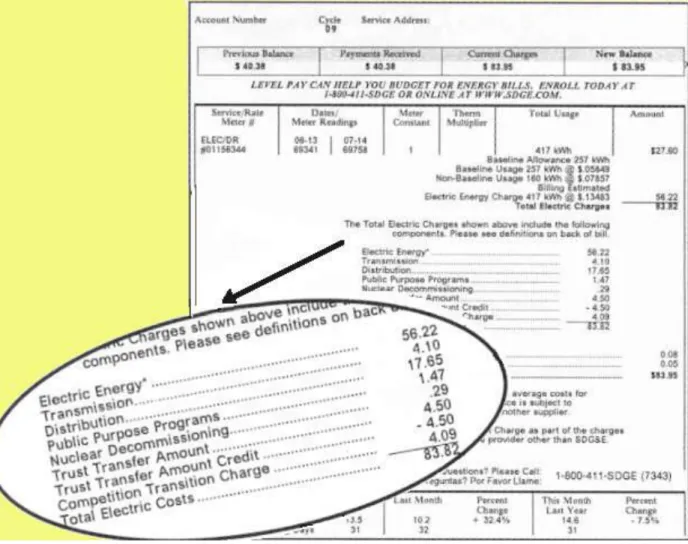 Figure 1.4:  Sample Electricity Bill in California [7] 