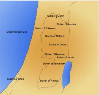 Figure 1. Location of the meteorological Palestinian stations. 