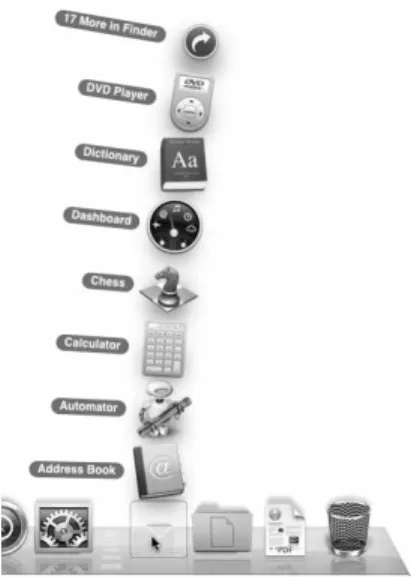 Figure 1 The Stacks feature displays the  contents of a folder in the Dock as a fan…