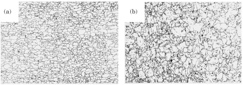 Fig. 9Microstructures after recrystallization texture (a) and � ! � ! � transformation texture (b) (’2 ¼ 45� section) in steels MP.