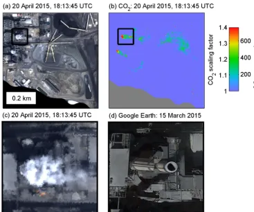 Figure 8. (a) AVIRIS-NG measured and modeled radiance forone image pixel within the CO2 plume for the CO2 retrieval (seeFig