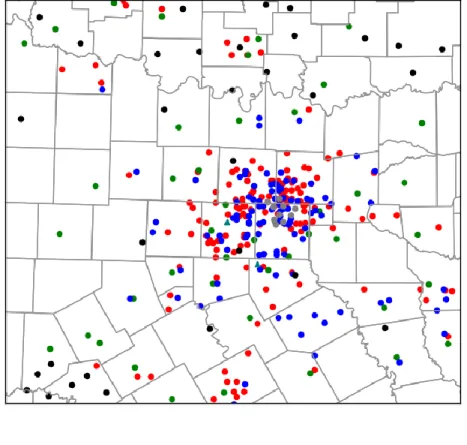 Figure  2.1:  Spatial  distribution  of the conventional  and non-conventional  surface data  assimilated at the first analysis time (2150 UTC)