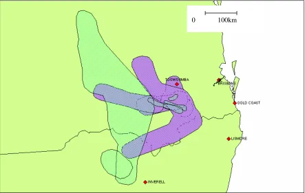 Figure 11.  Damage path prediction 2002/2003 hail season   