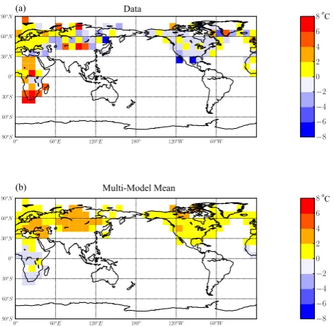 Fig. 8. The hottest month MH anomaly rebinned onto a 10 degreegrid, to more clearly illustrate the model-data mismatch on the sub-continental scale.