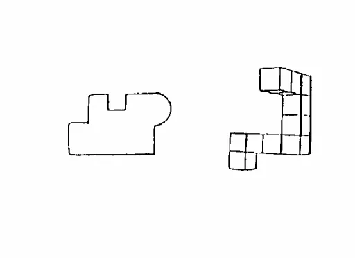 Figure 3.  A two-dimensional CAB-S shape and a three-dimensional Vandenberg shape included on the imagery questionnaire developed by Dean and Morris (1995)