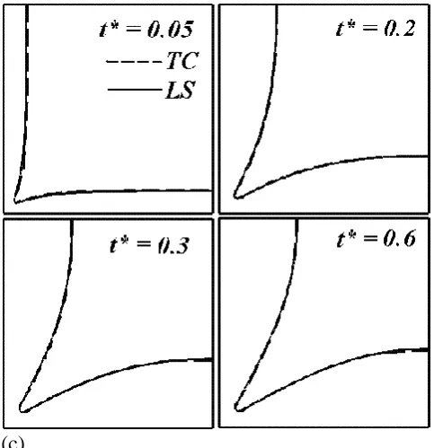 Figure 4: Deposition in a two-dimensional square enclosure with * C5.0o, (a) domain of interest, (b) Da1D and (c) Da10D