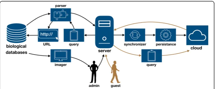 Fig. 1 Framework schematic, comprised of server to databases, server to a cloud provider and user toserver data streams