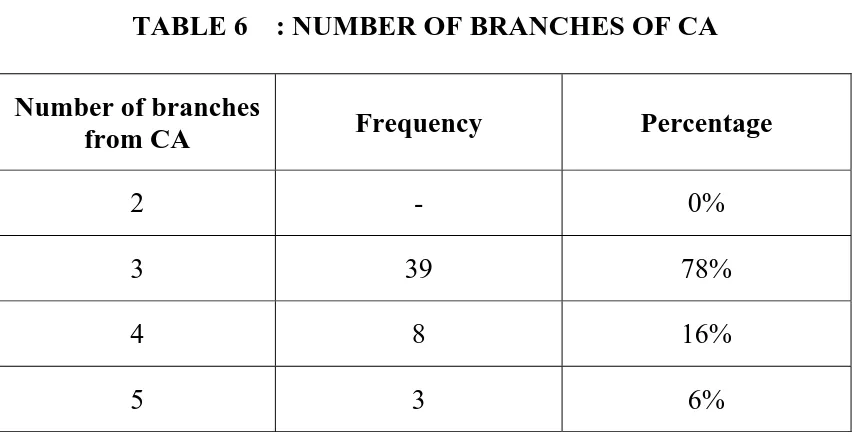 TABLE 6    : NUMBER OF BRANCHES OF CA 