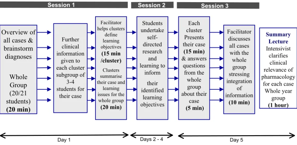 Figure 1Clustered PBL methodologyClustered PBL methodology. This figure schematically depicts the process of the resource-light clustered PBL format used.