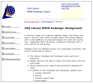 Figure 4: The Redesign Intranet – a vehicle for informing Library staff 