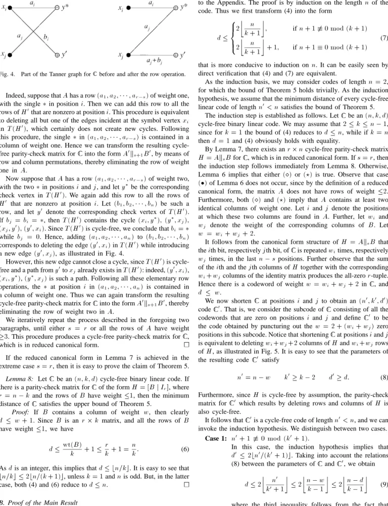Fig. 4. Part of the Tanner graph for before and after the row operation.