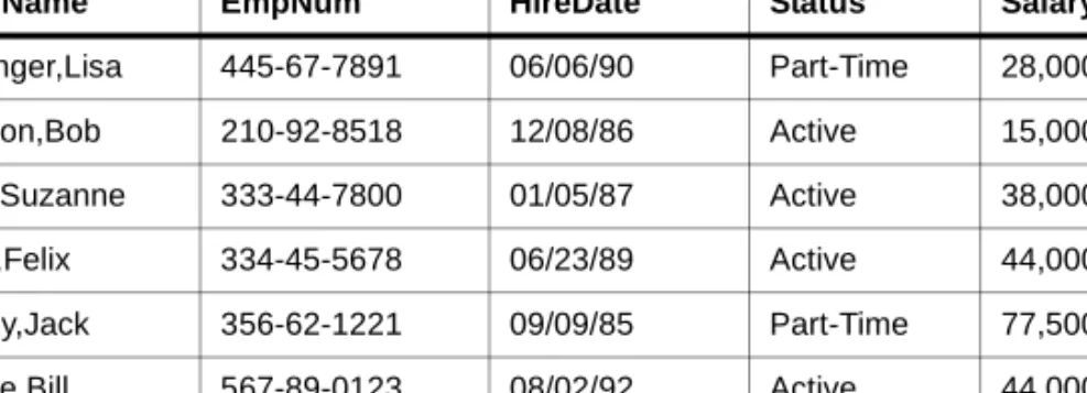 Table 2-1:  A Sample Relational Table 