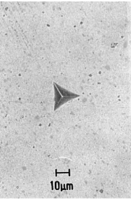 Fig. 8The optical micrograph of the full-density nanocrystalline ZrO2-20 mol%Al2O3 powder compact with Berkovich indent.