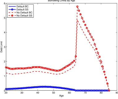 Figure 1: Borrowing Limits in the Default and No Default Economies