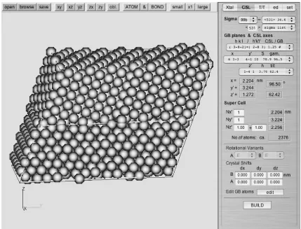 Fig. 3A screenshot of GBstudio constructing fcc �99b, h531i 34.6�, {283} boundary.