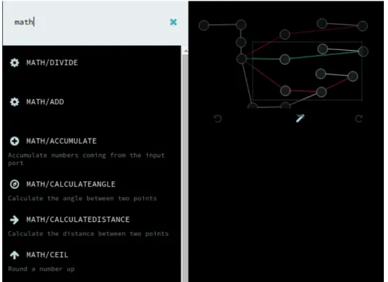 Figure 2.6: NoFlo node search and minimap navigator [Ber]