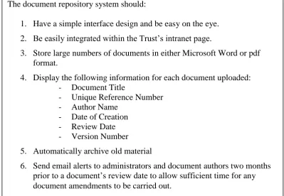 Table 6 – ‘User Requirements for Document Repository System’ 