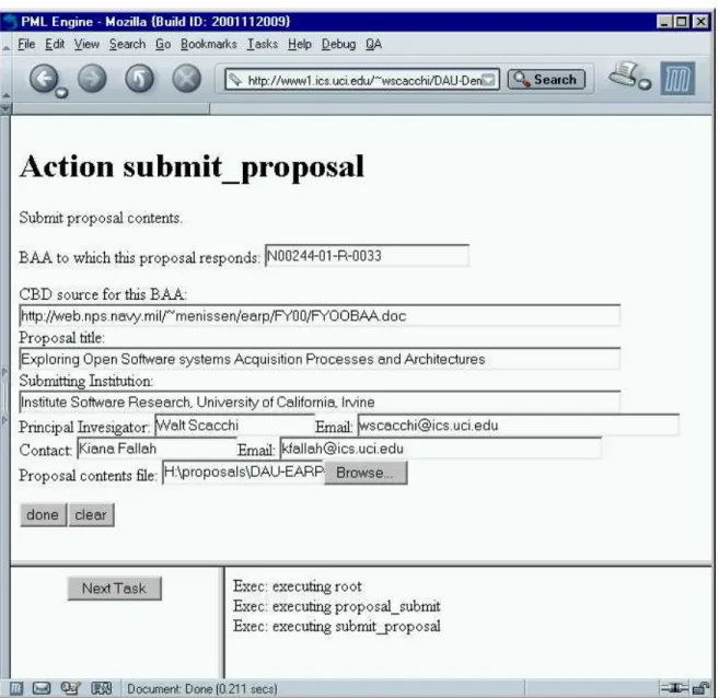 Figure 4 provides a display of an electronic form that is used to capture information about  a proposal being submitting a part of the modeled acquisition process