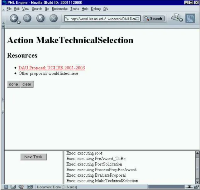 Figure 6. A form for selecting from a list of pending proposals awaiting review and a  decision to select for funding by an acquisition Program Manager