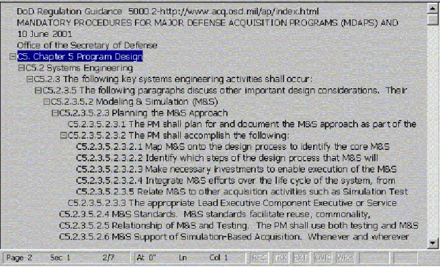 Figure 2. A partial view of the nested structure extracted from the DoD 5000.2-R  mandatory procedures for major system acquisition [2001] 
