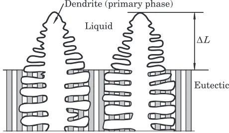 Fig. 4A schematic illustration of primary dendrite and following eutecticphase and the deﬁnition of �L.