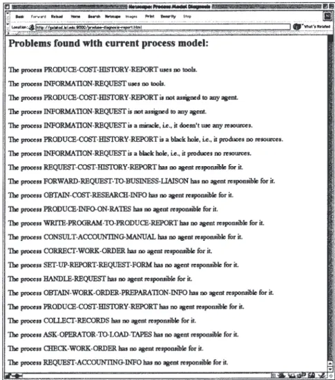 Figure 2. Generated report from Loom analysis of a process redesign case (Scacchi and Noll 1997)