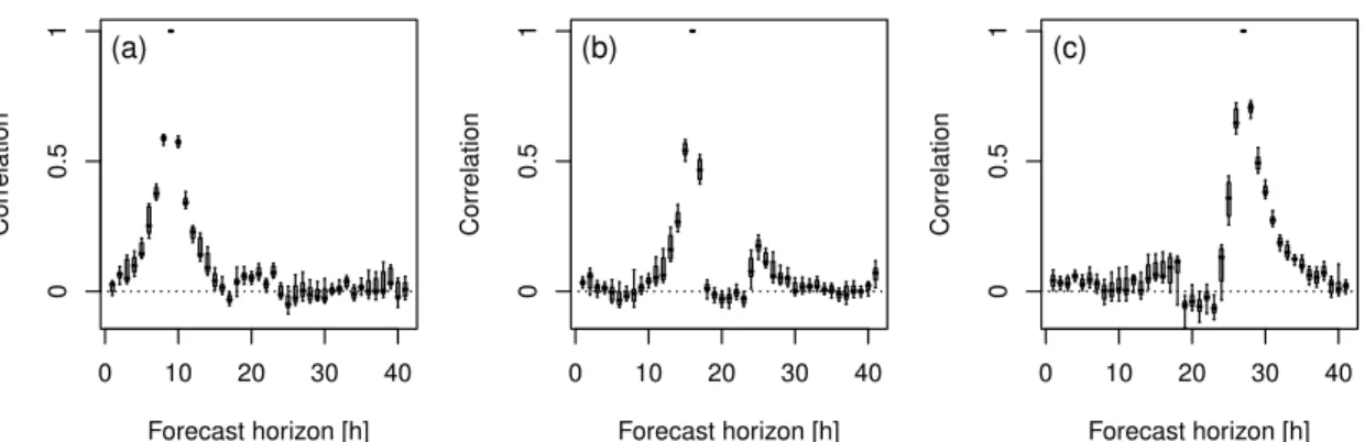 Figure 4.3: Examples of time-lagged correlation coefficients, which are the elements of the forecast error correlation matrix ˆ R e 