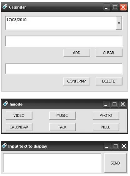 Figure 2. Split control panels: top - calendar, middle - media manager, and bottom - communication dialogue 