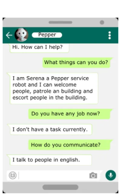 Fig. 2. Illustration of a sample snipped from a user’s  conversa-tion with Pepper.