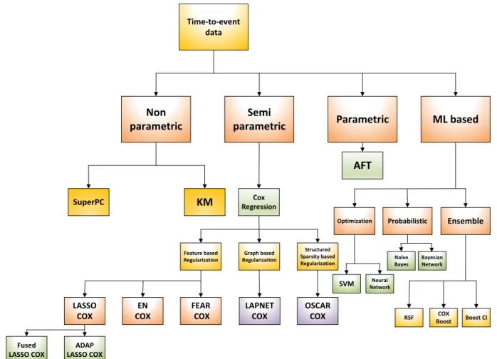 Figure 2.1: Categorization of machine learning methods for time-to-event data.