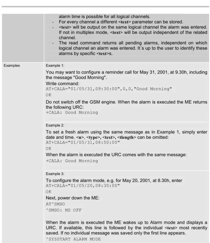 Table 5: Summary of AT commands available in Alarm mode 
