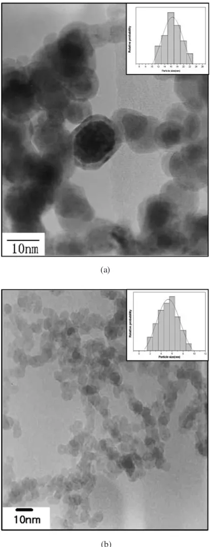 Fig. 2TEM micrograph of the CVC FeCo and its oxide nanopowderobtained in the diﬀerent carrier gases, (a) Ar and (b) Ar þ 6%O2.