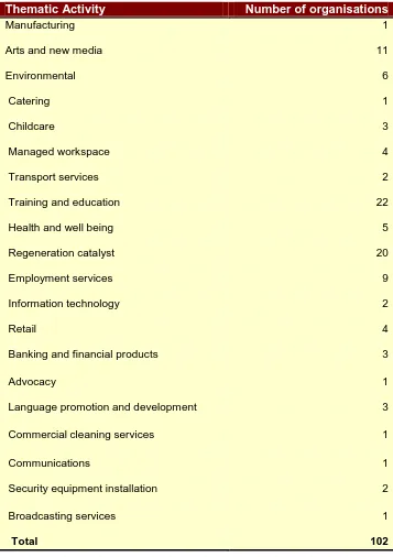 Table 4.4: Thematic activities of social enterprises in South Yorkshire 