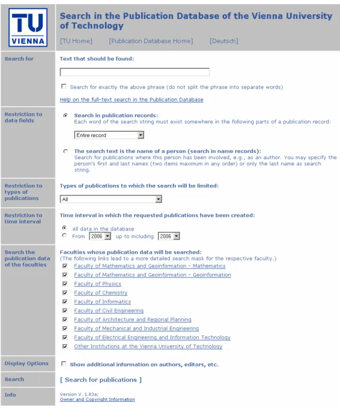 Fig. 4:  Portal for the search in all faculty publication databases 