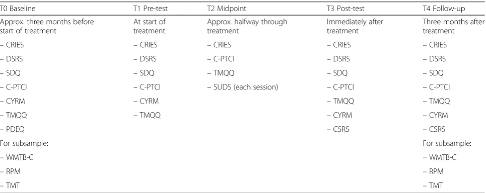 Table 1 Points of assessment and measures used