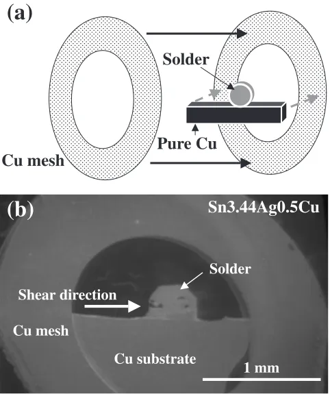 Fig. 12SEM micrographs of shear fracture of Sn0.39 mass%Ag0.5 mass%Cu (a), (b) and Sn2.22 mass%Ag0.5 mass%Cu/pure Cu padjoint interface (c), (d) in the middle of shear test.