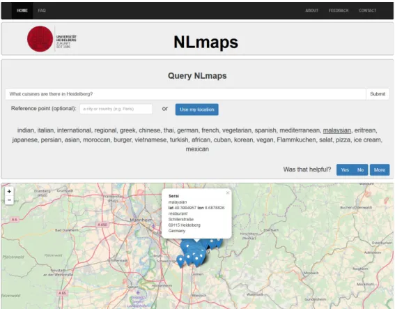 Figure 4.2.: A screenshot of the NLmaps web interface. Once a question has been processed, a text-based answer is presented in a box