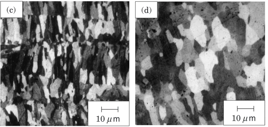 Fig. 4Optical micrographs of Bi1:9Sb0:1Te2:6Se0:4 specimens (A) hot-pressed at (c) 673 K and (d) 763 K