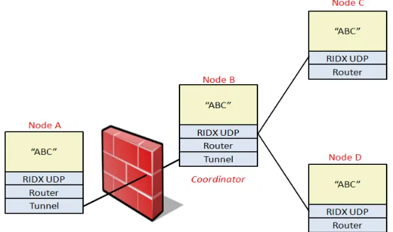 Figure (9), Creating a tunnel between a Node behind the firewall and a Node in the internet cloud    
