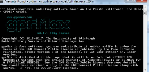 Figure 5  A screenshot showing the license screen for GprMax v3.1.1    