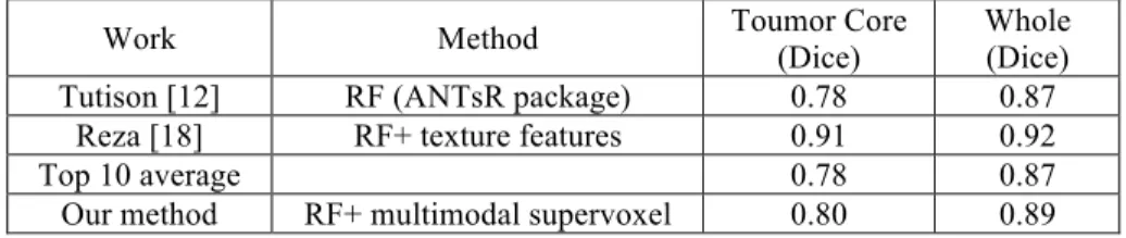 Table 10. Comparison with other methods which used BRATS 2013 dataset (MICCAI 2012 and 2013) 