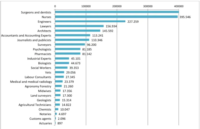 Figure 3: Professionals enrolled in the professional registers in Italy (2011) 