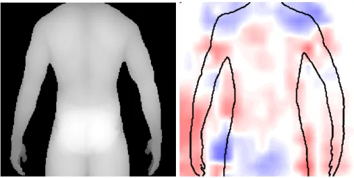 Figure 1.2: Depth rendering example of a single subject and the salient regions extracted on the torso depth image of the same subject