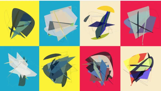 Figure 3.9: A series of images generated by the system of Abstract Reality. Each image represents a 3D abstract form of a person.